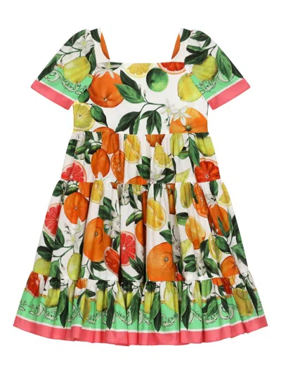 Dolce & Gabbana Kids' Multicolored Dress With Orange And Lemon Print