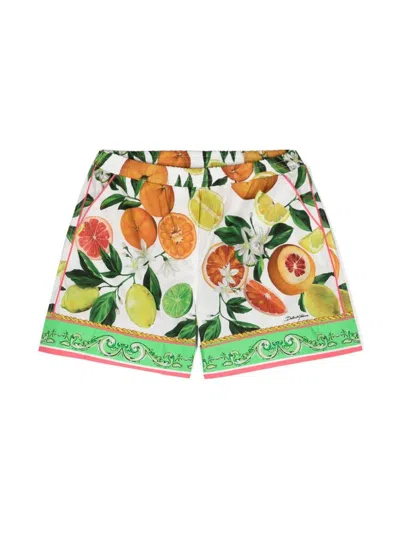 Dolce & Gabbana Kids' White Fruit-print Cotton Shorts