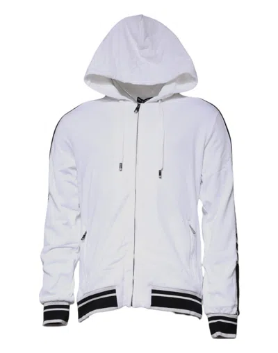 Pre-owned Dolce & Gabbana White Full Zip Hooded Sweatshirt Men's Sweater ()