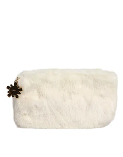 Dolce & Gabbana White Fur Handwomen's Clutch Purse Pouch Women's Bag