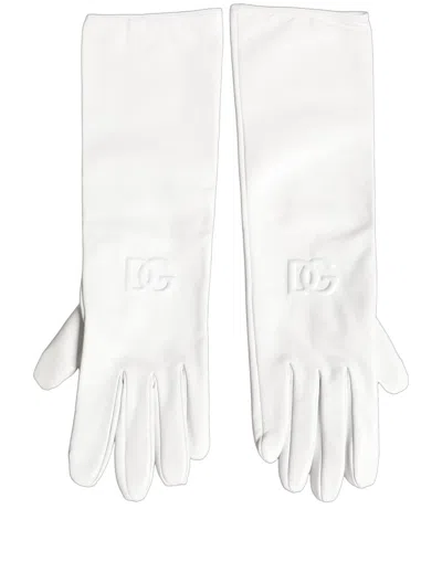 Dolce & Gabbana White Genuine Leather Embossed Dg Logo Gloves