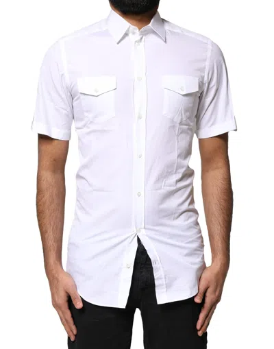 Pre-owned Dolce & Gabbana White Gold Button Down Casual Men Polo Men's Shirt ()