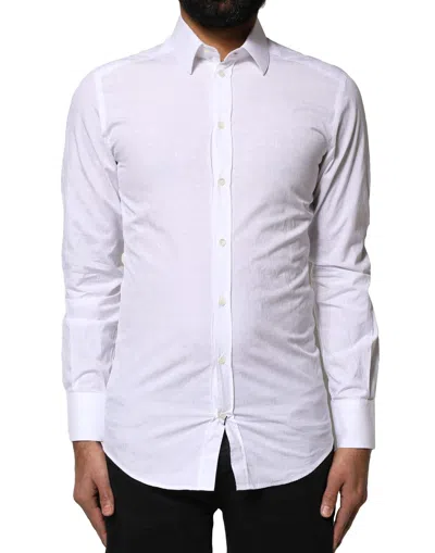DOLCE & GABBANA DOLCE & GABBANA WHITE GOLD COTTON LONG SLEEVES DRESS MEN'S SHIRT
