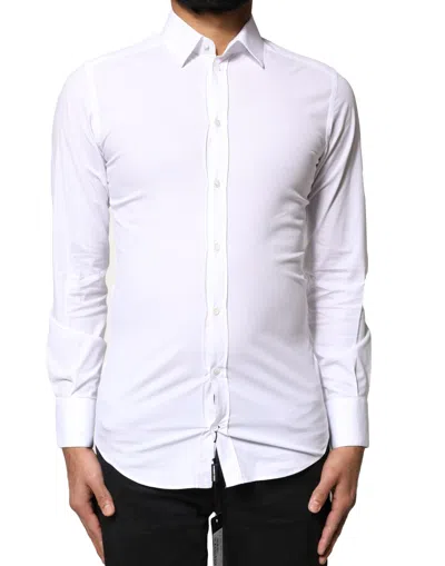 DOLCE & GABBANA DOLCE & GABBANA WHITE GOLD COTTON LONG SLEEVES DRESS MEN'S SHIRT