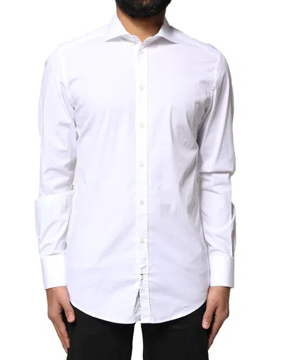 DOLCE & GABBANA DOLCE & GABBANA WHITE GOLD COTTON LONG SLEEVES DRESS MEN'S SHIRT