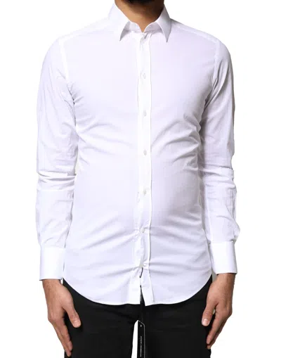 Pre-owned Dolce & Gabbana White Gold Cotton Long Sleeves Dress Men's Shirt ()