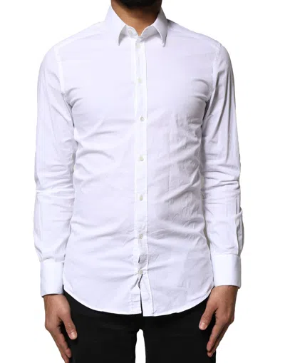 Pre-owned Dolce & Gabbana White Gold Cotton Long Sleeves Dress Men's Shirt ()
