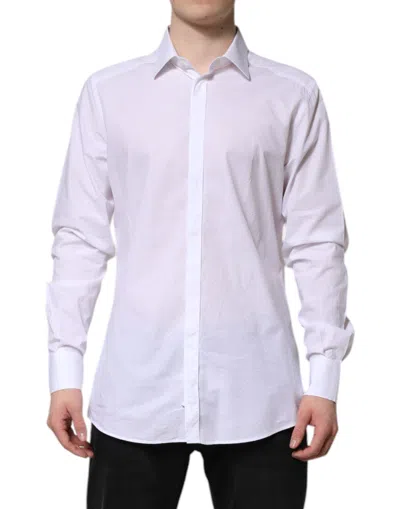 DOLCE & GABBANA WHITE GOLD COTTON LONG SLEEVES FORMAL SHIRT