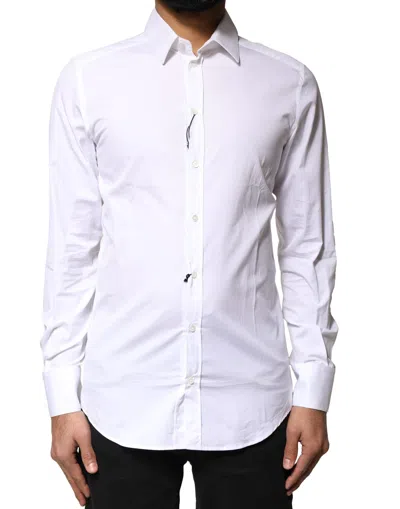 Pre-owned Dolce & Gabbana White Gold Cotton Long Sleeves Men Dress Men's Shirt ()