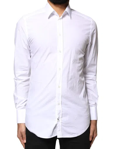 Pre-owned Dolce & Gabbana White Gold Cotton Long Sleeves Men Dress Men's Shirt ()