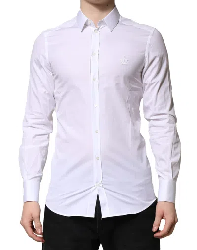 Pre-owned Dolce & Gabbana White Gold Cotton Long Sleeves Men Formal Men's Shirt ()