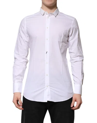 Dolce & Gabbana White Gold Cotton Long Sleeves Men Formal Shirt
