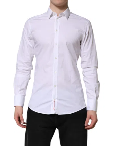 Pre-owned Dolce & Gabbana White Gold Cotton Men Dress Formal Men's Shirt ()