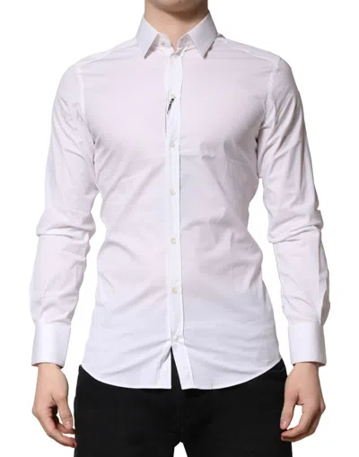 DOLCE & GABBANA WHITE GOLD COTTON MEN DRESS FORMAL SHIRT