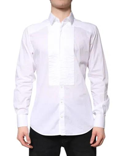 Pre-owned Dolce & Gabbana White Gold Cotton Poplin Bib Men Dress Men's Shirt ()