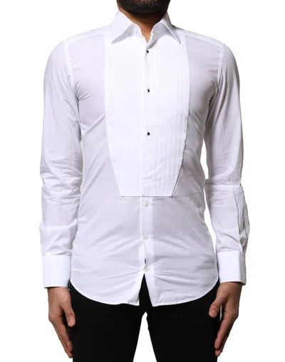 Pre-owned Dolce & Gabbana White Gold Cotton Poplin Formal Dress Men's Shirt ()