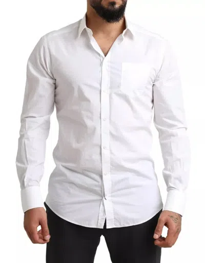Pre-owned Dolce & Gabbana White Gold Formal Cotton Tuxedo Dress Men's Shirt ()