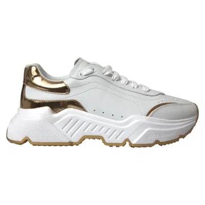 Dolce & Gabbana White Gold Leather Men Trainers Daymaster Shoes