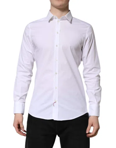 DOLCE & GABBANA WHITE GOLD LONG SLEEVE DRESS FORMAL SHIRT