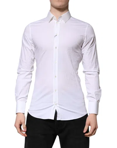 DOLCE & GABBANA WHITE GOLD LONG SLEEVES DRESS FORMAL SHIRT