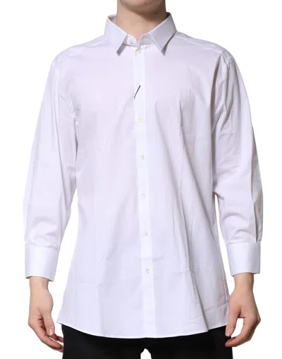 DOLCE & GABBANA WHITE GOLD LONG SLEEVES DRESS FORMAL SHIRT