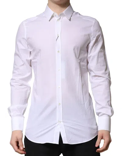 DOLCE & GABBANA WHITE GOLD LONG SLEEVES DRESS FORMAL SHIRT