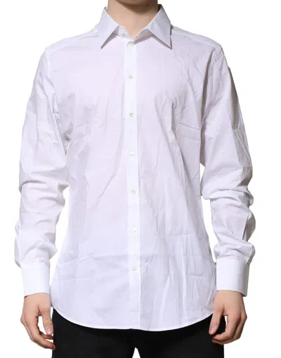 DOLCE & GABBANA WHITE GOLD LONG SLEEVES DRESS FORMAL SHIRT