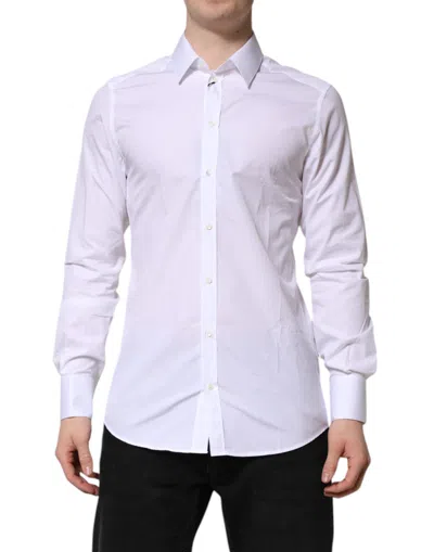 DOLCE & GABBANA WHITE GOLD LONG SLEEVES DRESS FORMAL SHIRT