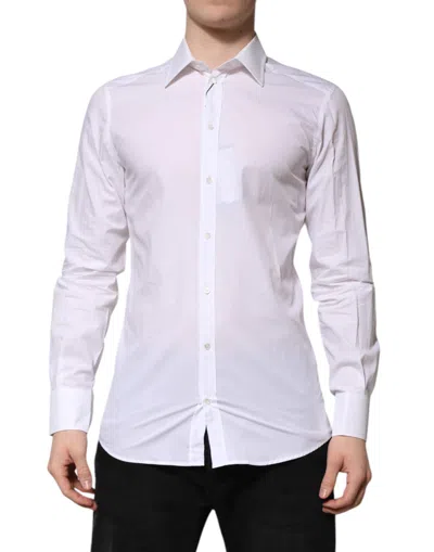 DOLCE & GABBANA WHITE GOLD LONG SLEEVES DRESS FORMAL SHIRT