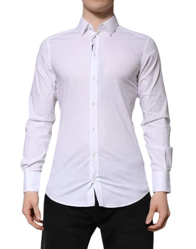 DOLCE & GABBANA WHITE GOLD LONG SLEEVES DRESS MEN FORMAL SHIRT