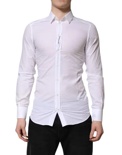 DOLCE & GABBANA WHITE GOLD LONG SLEEVES DRESS MEN FORMAL SHIRT