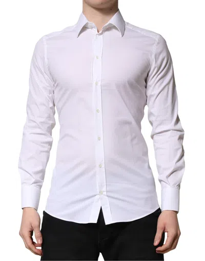 DOLCE & GABBANA WHITE GOLD LONG SLEEVES MEN DRESS FORMAL SHIRT