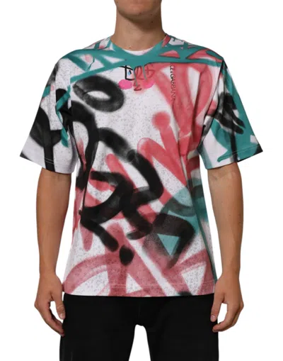 Dolce & Gabbana White Graffiti Crew Neck Short Sleeves T-shirt In Multi