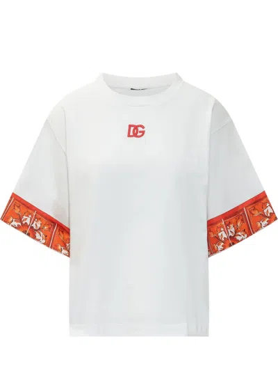 Dolce & Gabbana White Graphic Crew Neck T-shirt In Multi