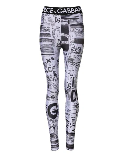 Dolce & Gabbana White Graphic Highwaist Skinny Leggings Pants