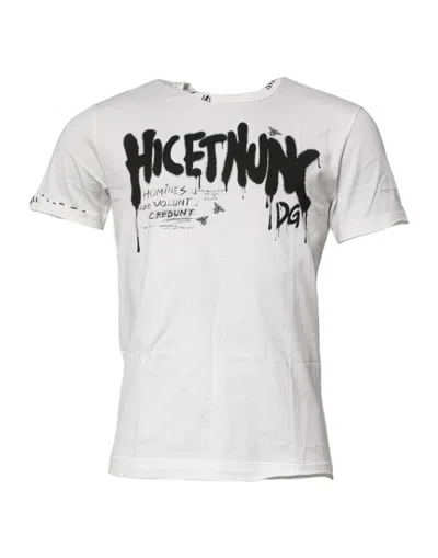 DOLCE & GABBANA WHITE GRAPHIC PRINT COTTON CREW NECK T-SHIRT