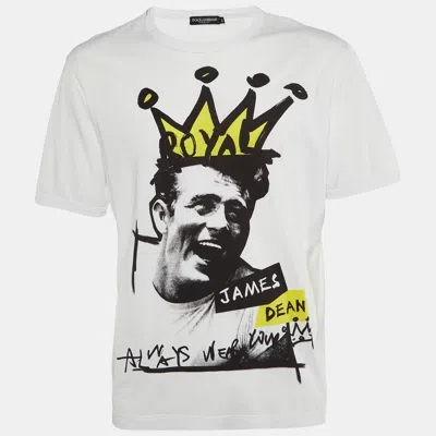 Pre-owned Dolce & Gabbana White Graphic Print Cotton Crew Neck T-shirt 5xl