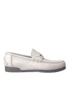 Dolce & Gabbana White Gray Leather Slip Mocassin Shoes Loafer In White
