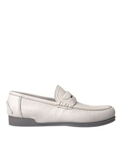 DOLCE & GABBANA DOLCE & GABBANA WHITE GRAY LEATHER SLIP MOCASSIN SHOES MEN'S LOAFER
