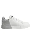Dolce & Gabbana White Gray Low Top Leather Sneaker Shoes In White