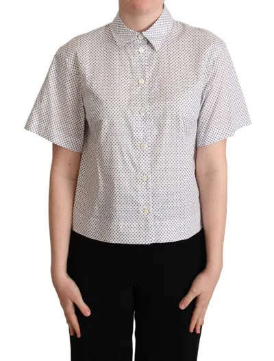 Dolce & Gabbana White Gray Polka Dots Collared Button Women's Shirt