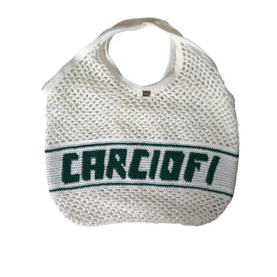 Dolce & Gabbana White Green Knitted Cotton Logo Shopping Tote Bag In ["white"]