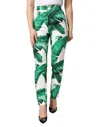 Dolce & Gabbana White Green Leaf High Waist Trousers Pants In Green