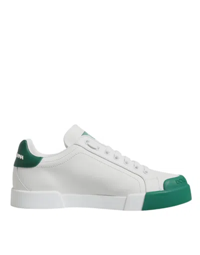 Pre-owned Dolce & Gabbana White Green Leather Low Top Men Sneakers Men's Shoes ()