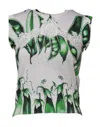 Dolce & Gabbana White Green Pea Print Sleeveless Blouse Top