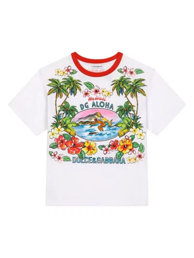 Dolce & Gabbana Kids' White Island Print Cotton T-shirt