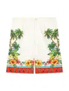 DOLCE & GABBANA WHITE ISLAND PRINT LINEN SHORTS