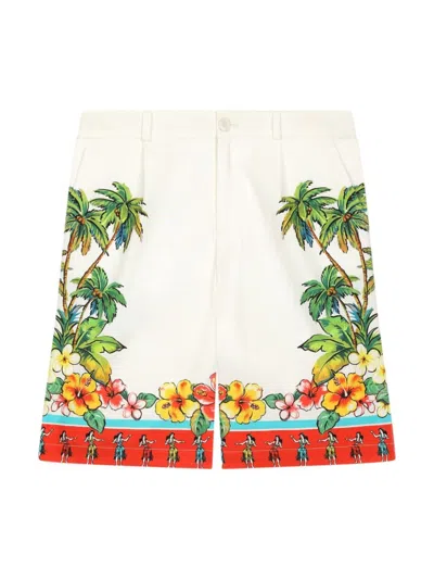 Dolce & Gabbana Kids' White Island Print Linen Shorts