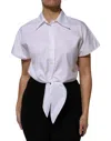 Dolce & Gabbana White Jacquard Cotton Collared Shirt Top