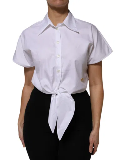 Dolce & Gabbana White Jacquard Cotton Collared Shirt Top